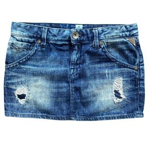 REPLAY Low Waist Blue Denim Mini Y2K Skirt Size 26